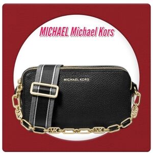 Michael Kors Women's Black Jet Set Small Pebbled Leather Double Zip Camera Bag
